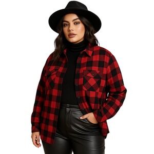 44°North Red Black Buffalo Plaid Flannel Shirt Womens Small Button-Up Western